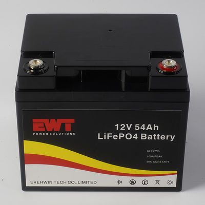 Derin Döngü Uzun Yaşam Süresi Güneş Sistemi için 12V 54AH LFP LiFePo4 Pil