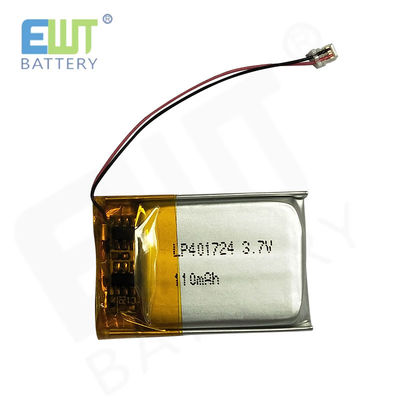 Güvenilir ve üstün performans için Gümüş Lityum İyon Polimer Pil LP401724 3.7V 110mAh