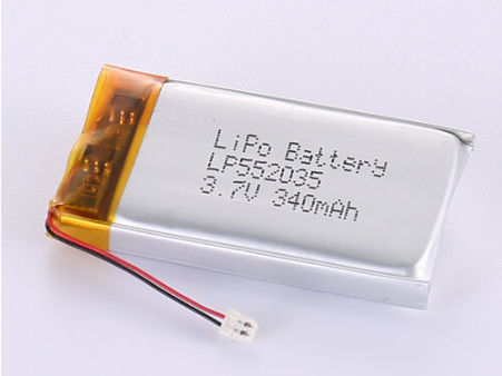 Gümüş folyo ve şeffaf PVC ile düşük sıcaklıklı Li-Polimer Pil LP552035 3.7V 340MAH 12 Ay Bir Yıl Garanti