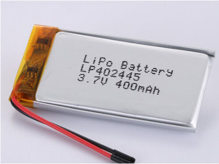 LP402445 3.7V 400MAH Gümüş folyo ve şebekelerle şeffaf Pvc Lityum Polimer Pil 50 mm Kırmızı Tel Ve Siyah Tel Lityum Kobalt Oksitleri